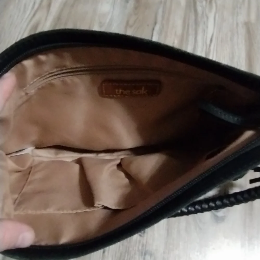The Sak Indio Black Leather Hobo Shoulder Bag Purse Braided Strap